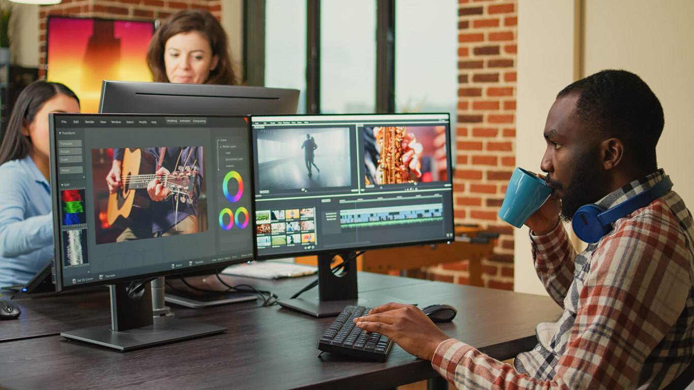 Digital footage editor working on video production